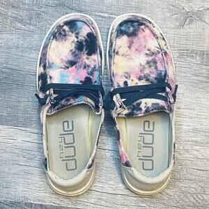 Hey Dude Wendy Tie Dye Navy Pink Canvas Slip On Shoes Womens Size 6